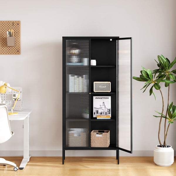 Vitrines szekrény Vinterhavn 180x80x35 cm acél fekete [en.casa]
