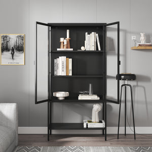 Vitrines szekrény Borshavisa acél 2 ajtóval 160x80x35 cm fekete [en.casa]
