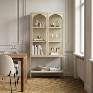 Vitrinszekrény Klippestad acél 160x80x35 cm teveszín [en.casa]