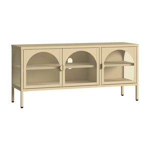 Vitrinszekrény Klippestad acél 118x35x55 cm teveszín [en.casa]