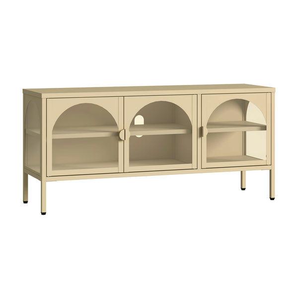 Vitrinszekrény Klippestad acél 118x35x55 cm teveszín [en.casa]