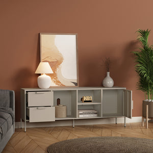 TV szekrény Kliri acél 150x35x58 cm teveszín [en.casa]