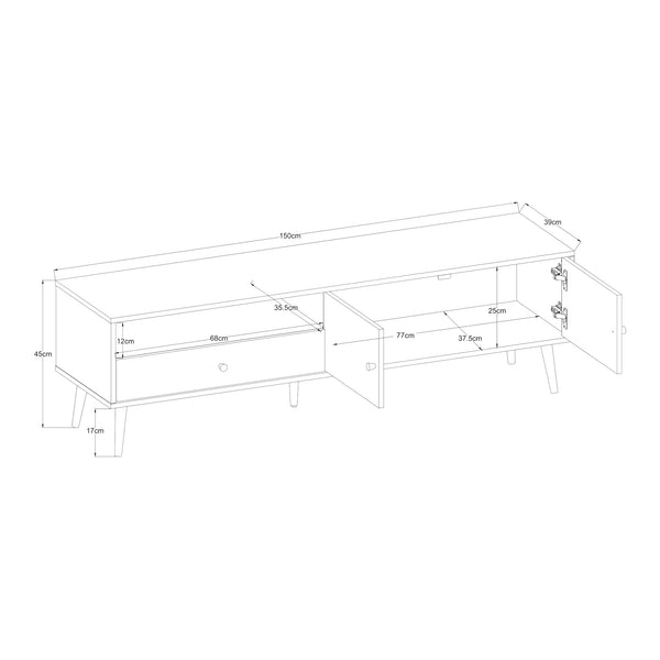 TV szekrény Hallevil 150x39x45 cm világosszürke [en.casa]