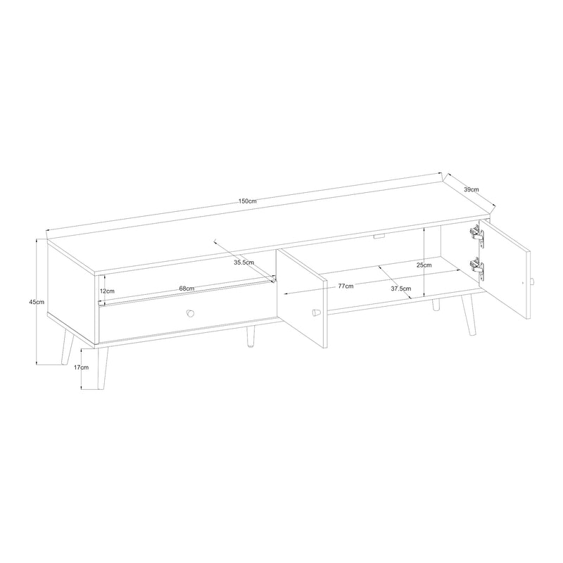 Méretrajz TV szekrény Hallevil 150x39x45 cm világosszürke [en.casa]