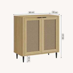 Tálalószekrény Lukhomso 83x80x40 cm tölgyfa hatású rattan mintázattal [en.casa]