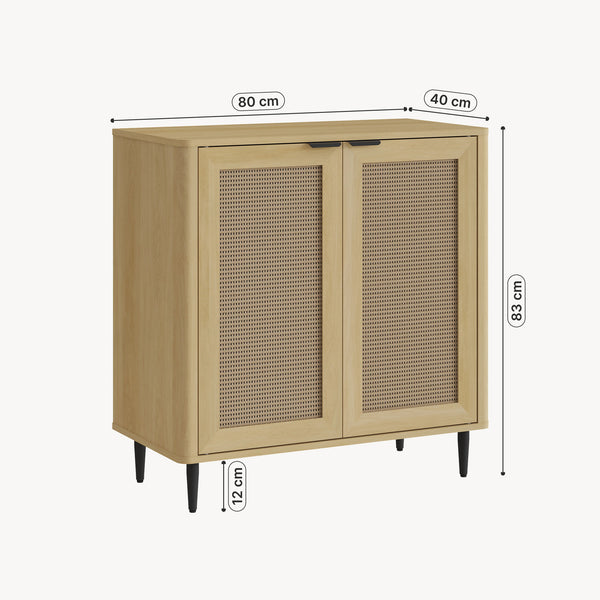 Tálalószekrény Lukhomso 83x80x40 cm tölgyfa hatású rattan mintázattal [en.casa]