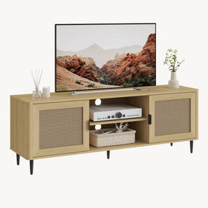 TV szekrény Lukhomso 152x40x54 cm tölgyfa hatású rattan mintával [en.casa]