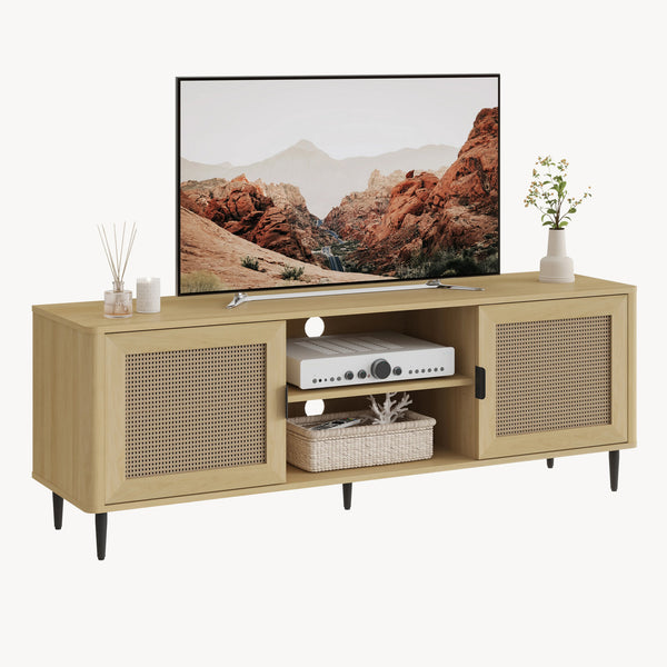 TV szekrény Lukhomso 152x40x54 cm tölgyfa hatású rattan mintával [en.casa]