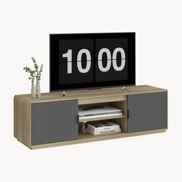 TV szekrény Trömi 150x40x43 cm tölgyfa hatású/szürke [en.casa]