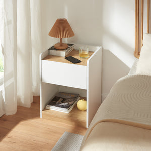 Éjjeliszekrény Kuorshare 55x42x37 cm fehér/tölgyfa hatású [en.casa]