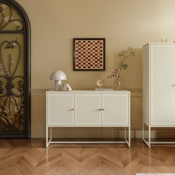 Komód Viitasaari 120x40x80 cm acél krémfehér [en.casa]