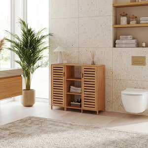 2 elemes tárolószekrény Hakseri 87x99x33 cm bambusz natúr [en.casa]