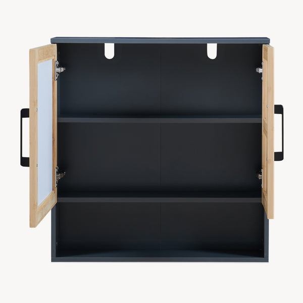 Tükrös fürdőszobaszekrény Svanes 58x56x13 cm sötétszürke/natúr [en.casa]