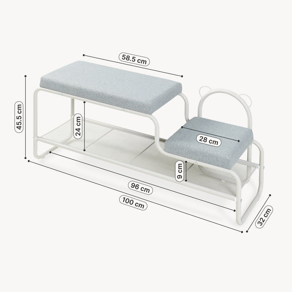 Cipőpad gyerekülőkével Jässaatka acél 100x32x46 cm szürke [en.casa]