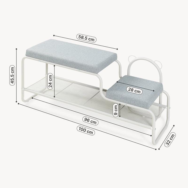 Méretrajz Cipőpad gyerekülőkével Jässaatka acél 100x32x46 cm szürke [en.casa]