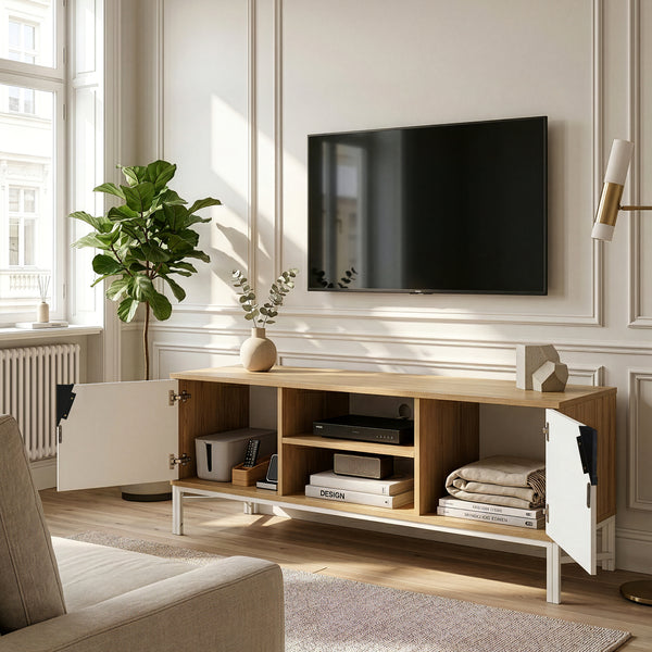 TV-szekrény Kerrköndam 120x40x46 cm tölgyfa hatású/fehér [en.casa]