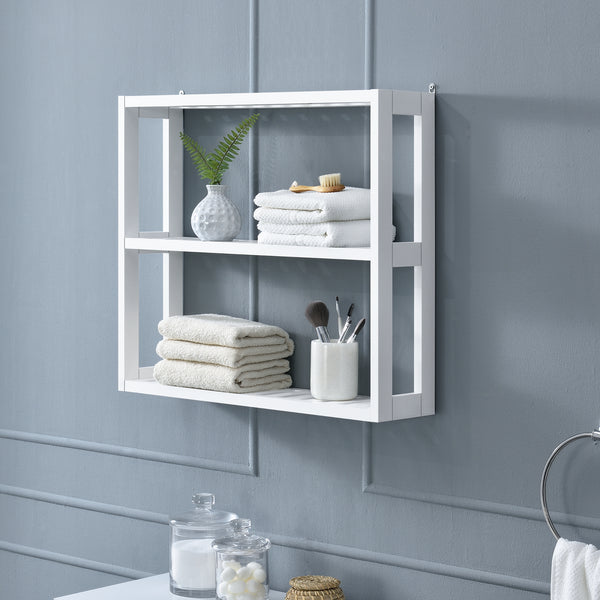 [en.casa]® Fürdőszoba fali polc 54 x 15 x 60 cm fehér 2 tárolófelülettel vintage