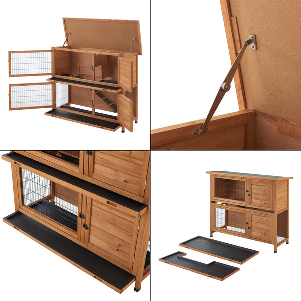 Kétszintes nyúlketrec Falkenau 104 x 122 x 50 cm jegenyefenyő [en.casa] 