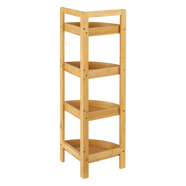 Fürdőszoba sarokpolc Lestijärvi bambuszbol 4 peremes lekerekített  tárolópolccal [en.casa] 