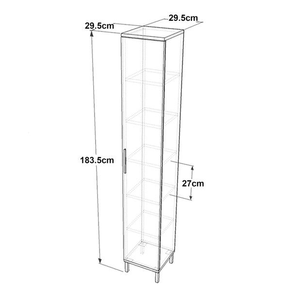 Lieto magas szekrény 6 polccal 183,5 x 29,5 x 29,5 cm szürke tölgy [en.casa]