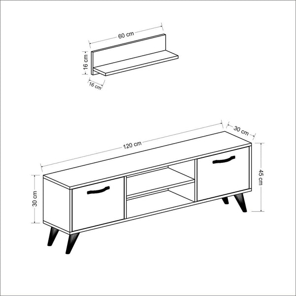 TV állvány polccal Haderslev 42 x 120 x 30 cm forgácslap műanyag dió antracit [en.casa] 