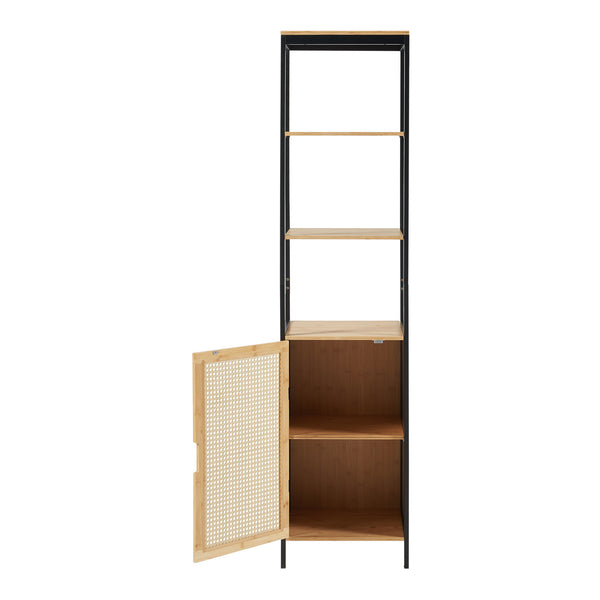 Bambusz fürdőszobaszekrény polccal Tervola 172x40x35cm fekete/natúr [en.casa]
