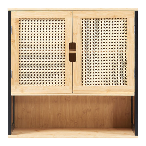 Fürdőszobai fali szekrény Tervola 60x60x20 cm fekete/bambusz [en.casa]