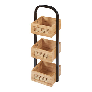 Fürdőszobai polc Tervola 73x23x19 cm fekete/bambusz [en.casa]
