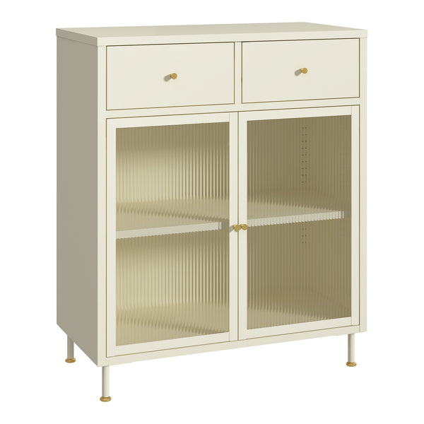 Vitrinszekrény Lindau acél 97x80x40 cm krémfehér [en.casa]