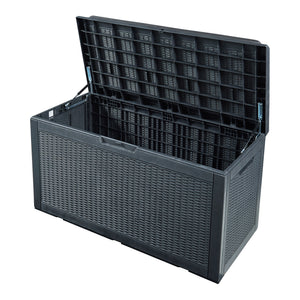 Kerti tárolóláda Atella 122x54,5x65cm fekete, rattan hatású [casa.pro]