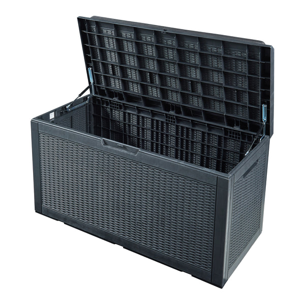 Kerti tárolóláda Atella 122x54,5x65cm fekete, rattan hatású [casa.pro]