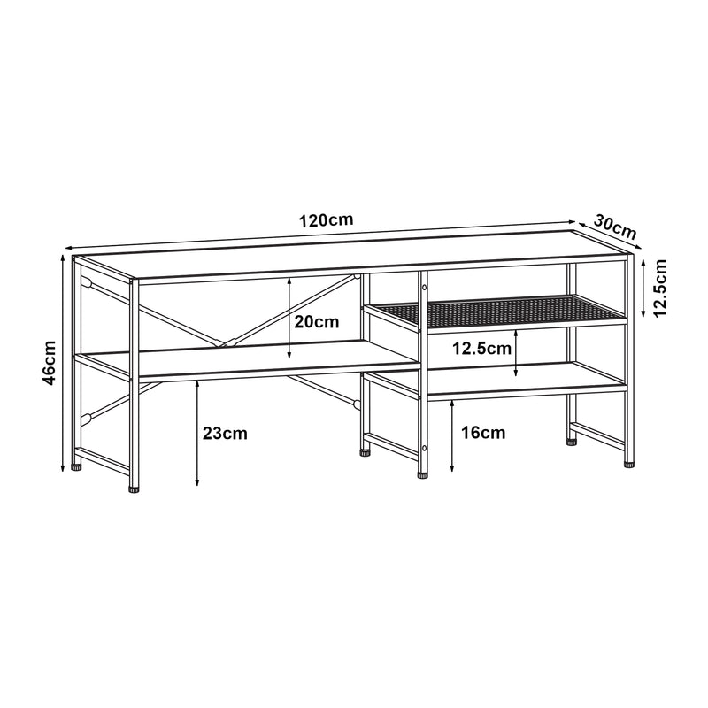 Méretrajz TV állvány Västiarharg 120x30x46 cm fekete/diófa hatású [en.casa]