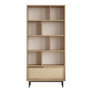 Könyvespolc Kvænangen 176x84x30 cm tölgyfa/rattan hatású [en.casa]