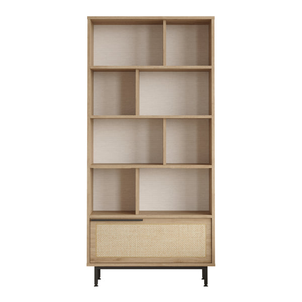 Könyvespolc Kvænangen 176x84x30 cm tölgyfa/rattan hatású [en.casa]