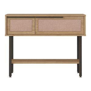 Konzolasztal Kvænangen 100x30x76 cm tölgyfa és rattan hatású [en.casa]