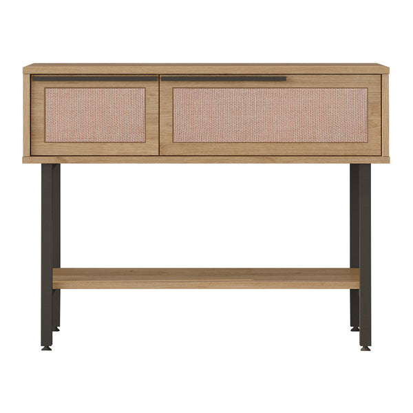Konzolasztal Kvænangen 100x30x76 cm tölgyfa és rattan hatású [en.casa]