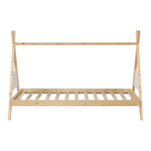 Tipi gyerekágy Siikajoki fenyőből ágyráccsal és matraccal 90×200 cm – Natúr/Fehér [en.casa]