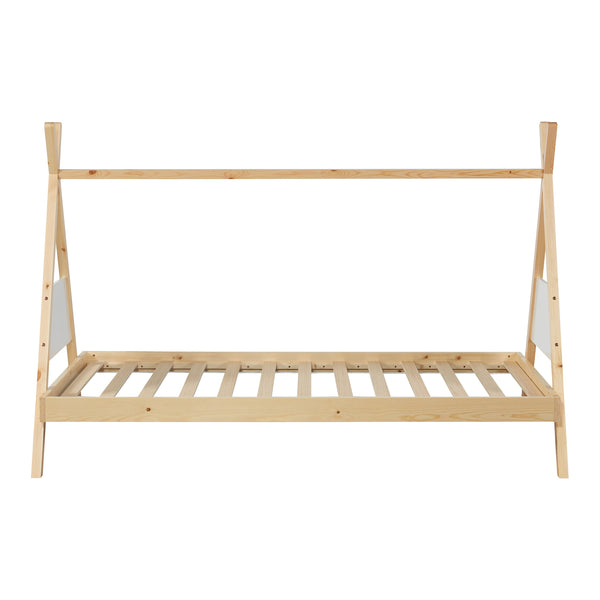 Tipi gyerekágy Siikajoki fenyőből ágyráccsal és matraccal 90×200 cm – Natúr/Fehér [en.casa]