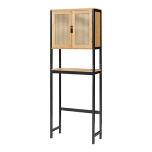 Tárolószekrény WC fölé Tervola 172x63x27 cm fekete/bambusz [en.casa]