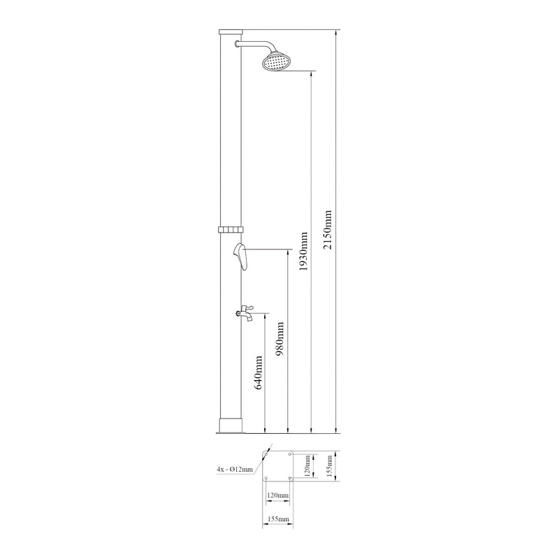Méretrajz Szolárzuhany Frerievn 215 cm 18 L [casa.pro]