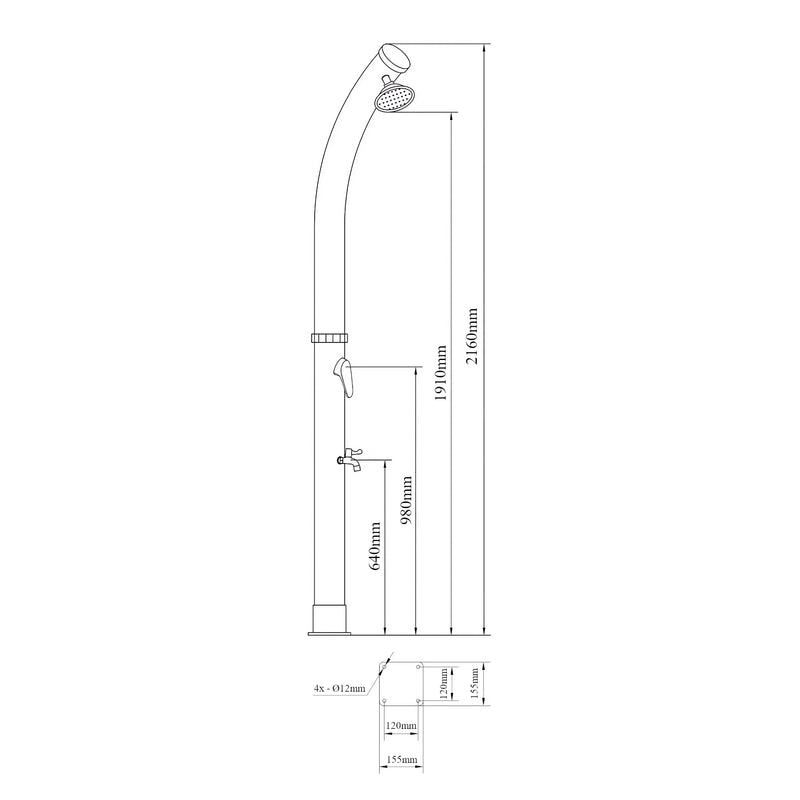 Méretrajz Szolárzuhany Kebomi 216 cm 18 L [casa.pro]