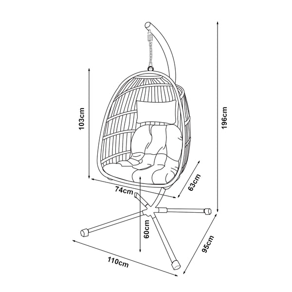 Függőfotel Edeng állvánnyal 196x110x95 cm szürke [en.casa]