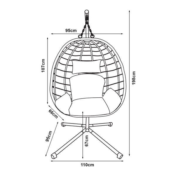 Függőfotel Kandsvas állvánnyal 198x110x95 cm szürke [en.casa]