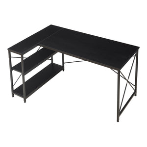 L-alakú íróasztal polccal Raundsvalt 137x88x75 cm fekete [en.casa]