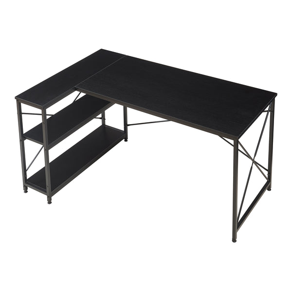 L-alakú íróasztal polccal Raundsvalt 137x88x75 cm fekete [en.casa]