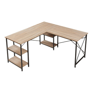 L-alakú íróasztal 2 polccal Klirurud 150x150x75 cm tölgyfa hatású [en.casa]