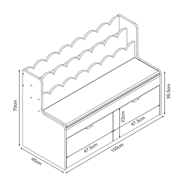Gyerek pad tárolófiókokkal és könyvtartóval Vestnes vattacukor/fehér [en.casa]