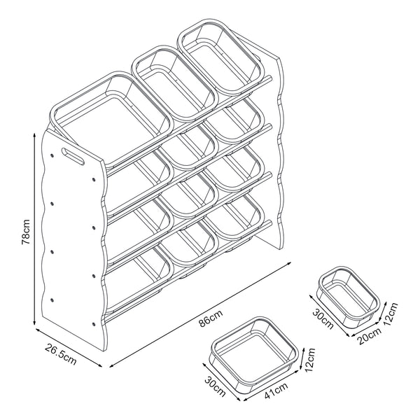 Gyerekpolc Vestnes 12 tárolódobozzal vattacukor/fehér [en.casa]