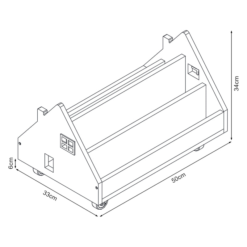 Méretrajz Gurulós gyerekpolc Vipsali 50x33x34 cm mentazöld/fehér [en.casa]