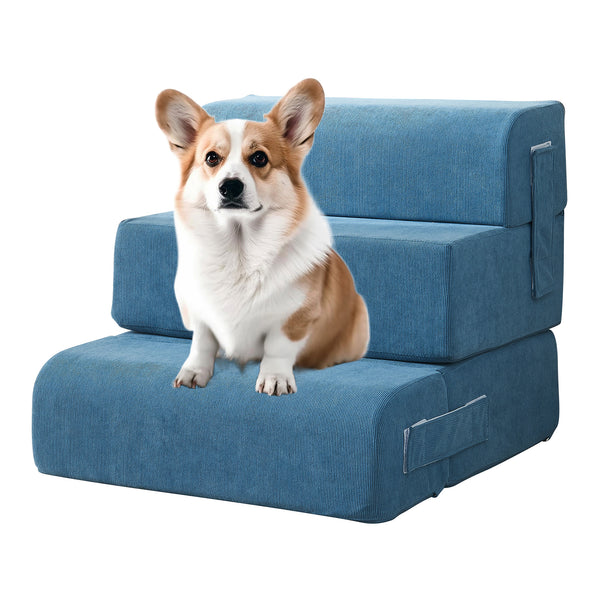 Kisállat lépcső Joelerhatra 4 részes 45x50x45 cm kordbársony kék [en.casa]